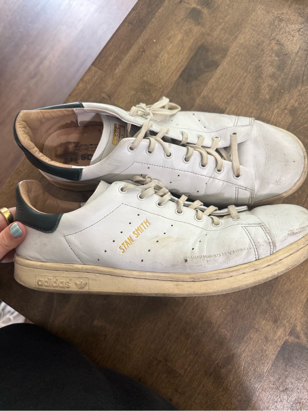 adidas Stan Smith White Leather Sneakers with Dark Green Heel
